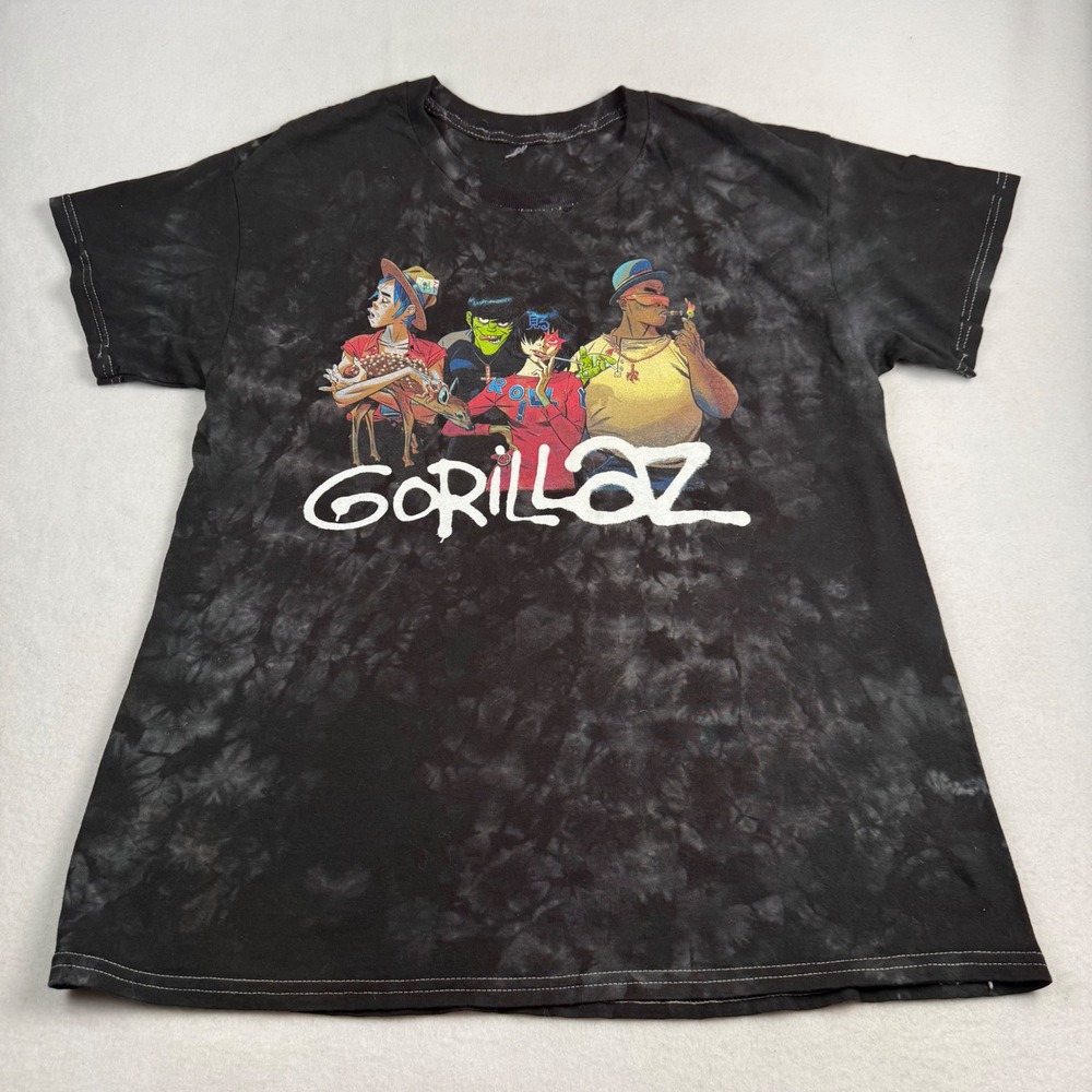 Gorillaz Band‎ Graphic T-Shirt Black Grey Tie Dye Men Large Streetwear Tee